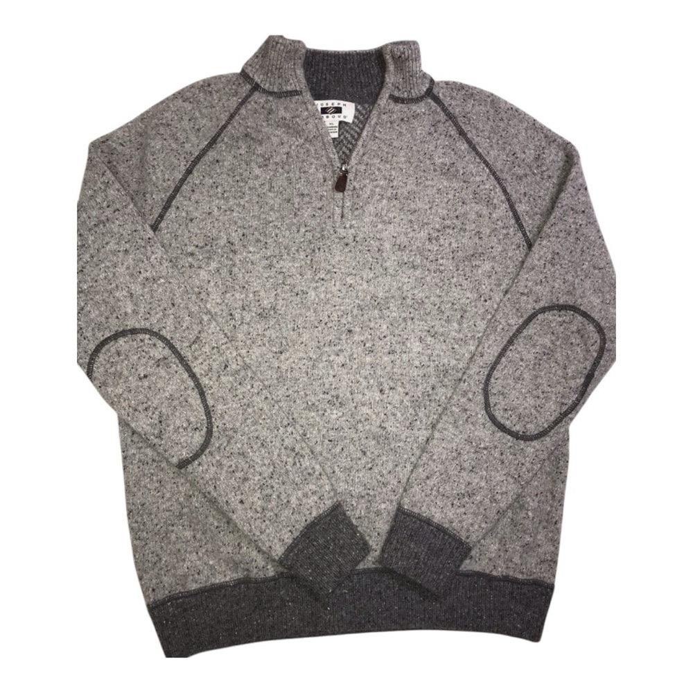 Joseph Abboud Pullover Sweater Top Mens L Grey Wool Blend Mock Neck Quarter Zip